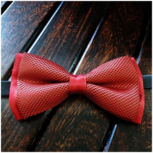 displaying image of Blackdot Twolayer Red Bow Tie