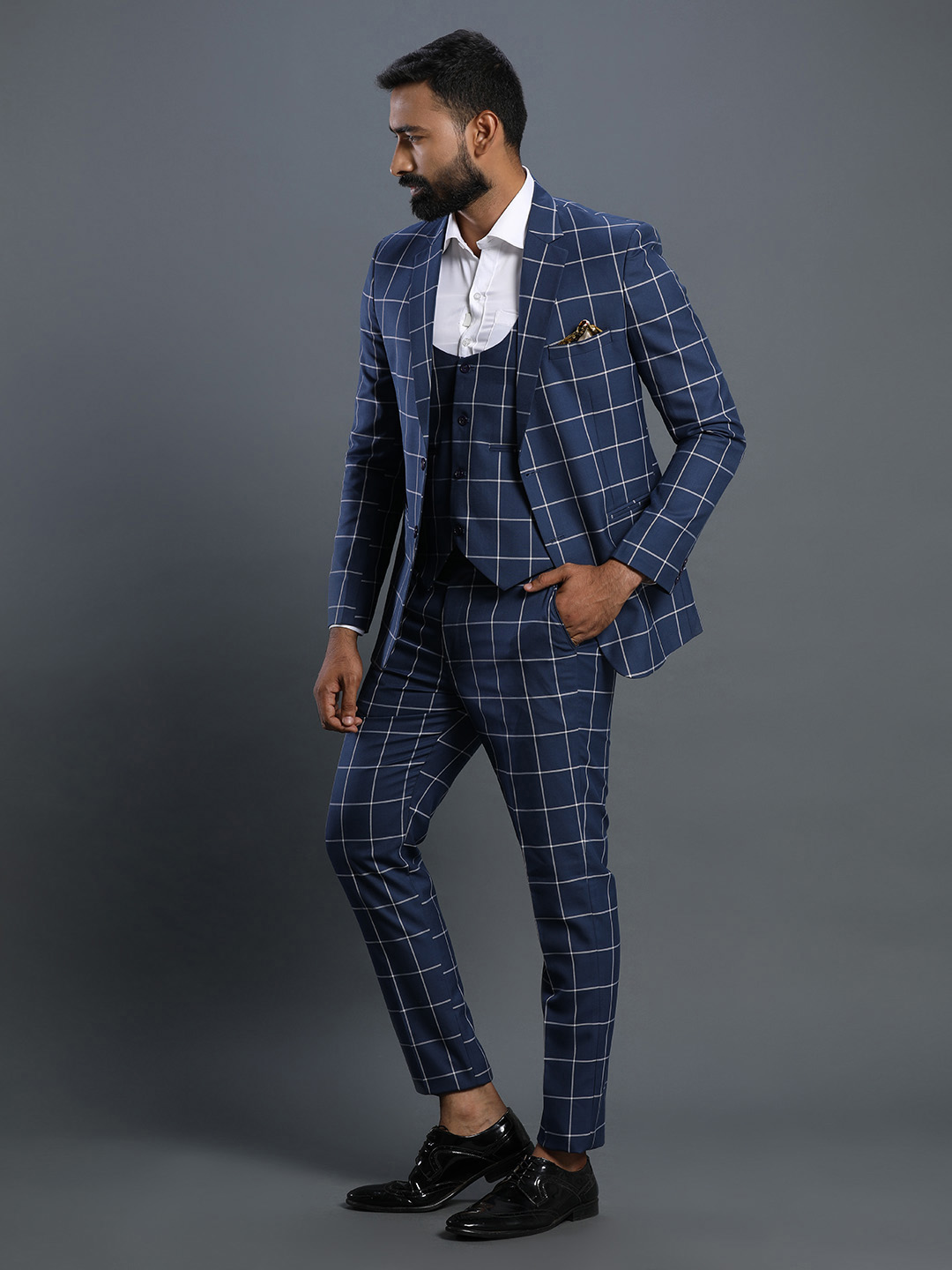 displaying image of Blue Checks 3 Piece Suit