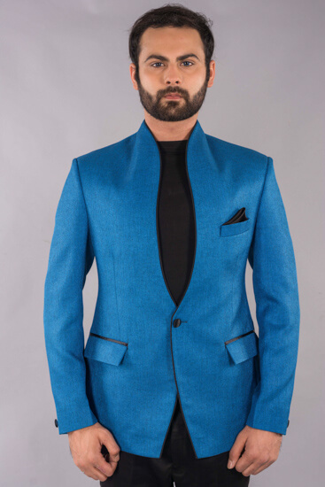 displaying image of Blue Jute V-Neck Suit