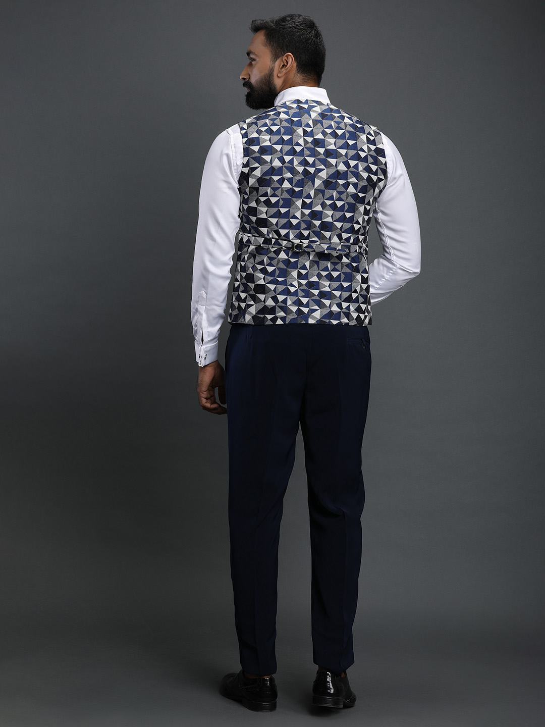 displaying image of Blue Textured Waistcoat