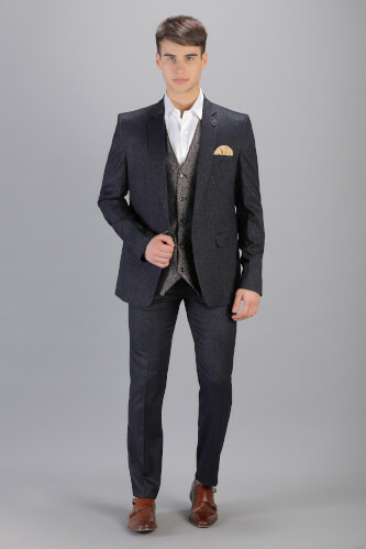 displaying image of Blue with Golden Print 3 Piece Suit