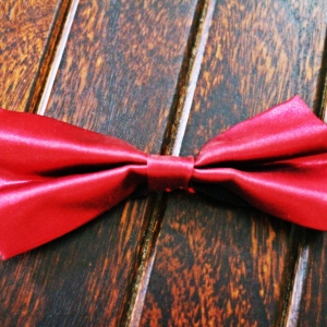 displaying image of Broad Shiny Red Bow Tie