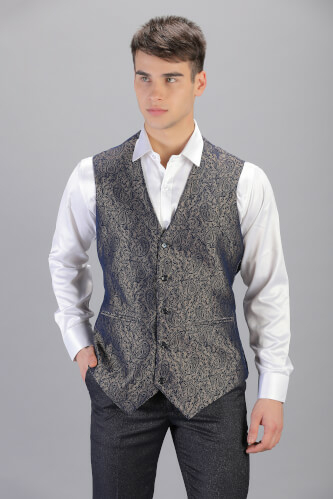 displaying image of Embroidered NavyBlue Waistcoat