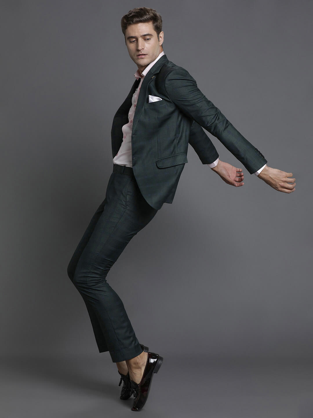 displaying image of Green Multichecks 2 Piece Suit
