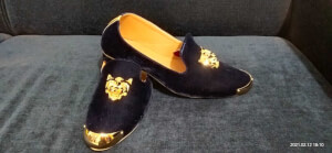 displaying image of Navy Blue Velvet Fierce Shoe