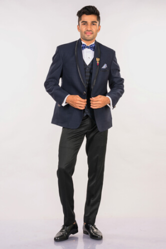 displaying image of Navy Blue Square Patterned 2-Piece Wedding Suit