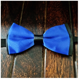 displaying image of Plainblue Twolayer Black Bow Tie