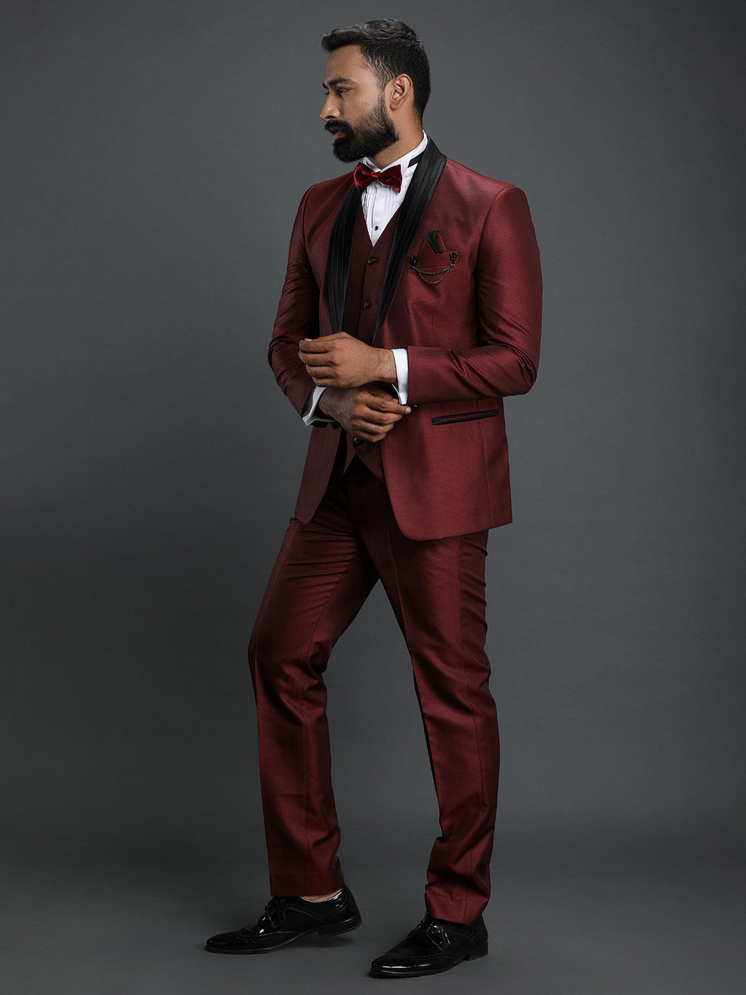 displaying image of Red Bridal 3 Piece Suit