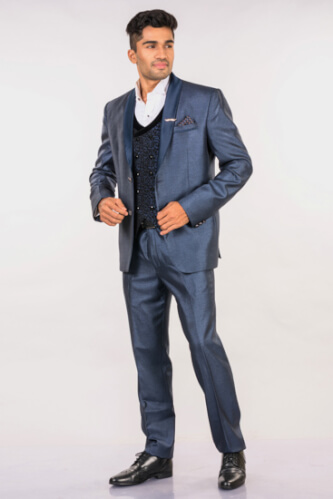 displaying image of Shiny Bling Blue 3 Piece Suit