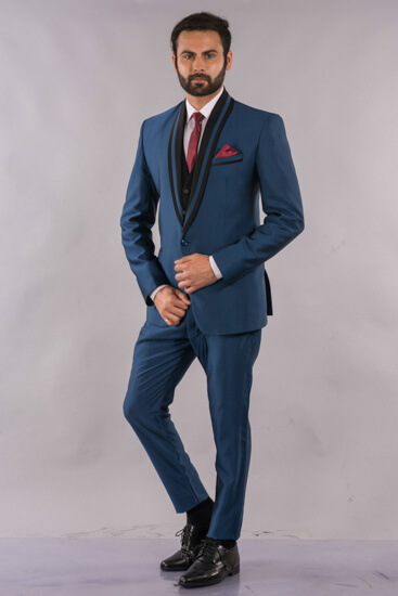 displaying image of 2-Piece Shiny Blue Suit