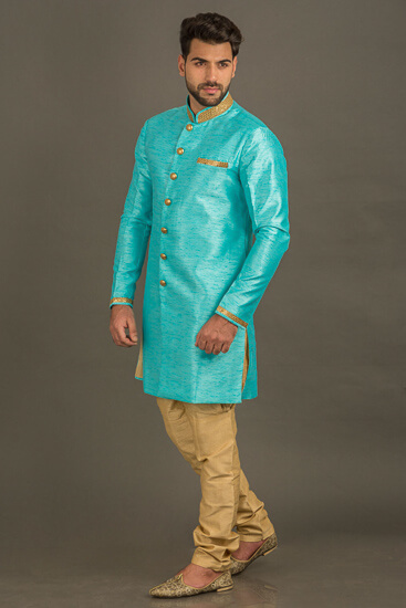 displaying image of Turquoise IndoWestern Suit