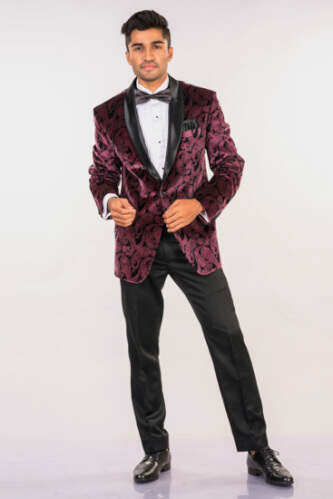 displaying image of Wine Maroon Velvet Stylish 2 Piece Suit