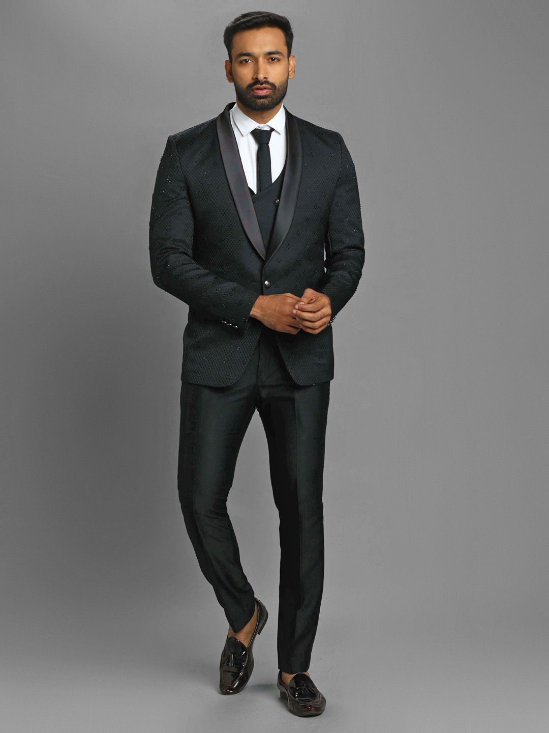 Black Embroidered All Over Suit