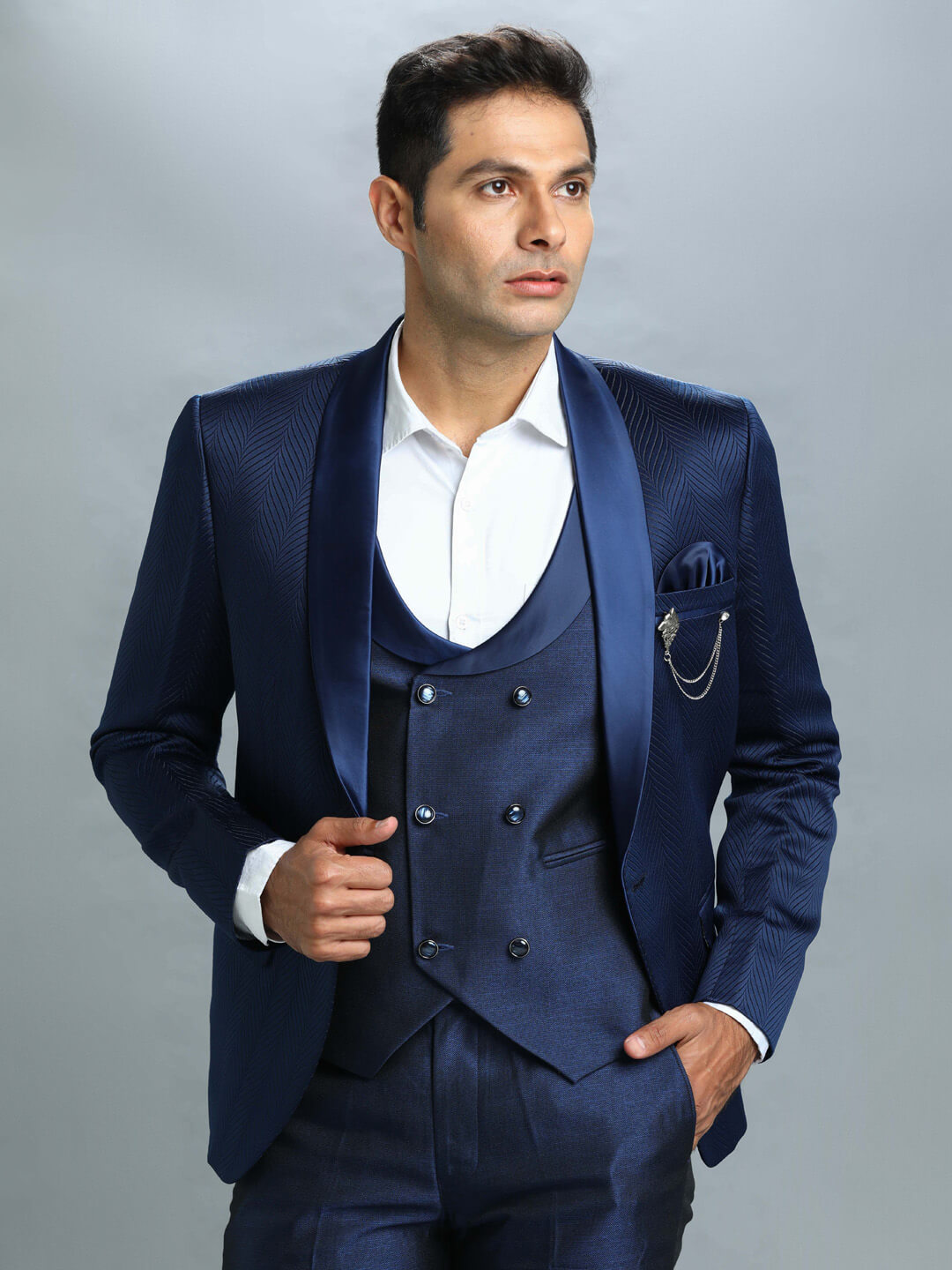 displaying image of Blue Long Lines 3 Piece Suit