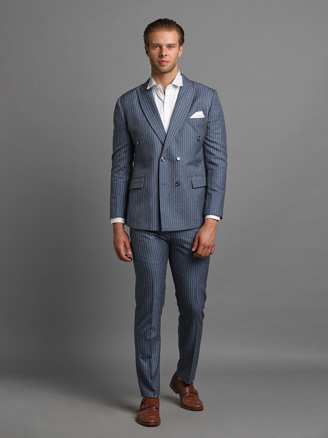displaying image of Blue Vertical Line 2 Piece Suit