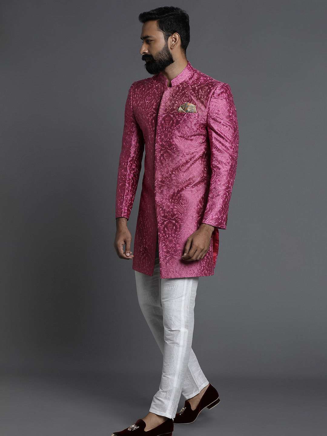 Bold Pink Embroidered Sherwani