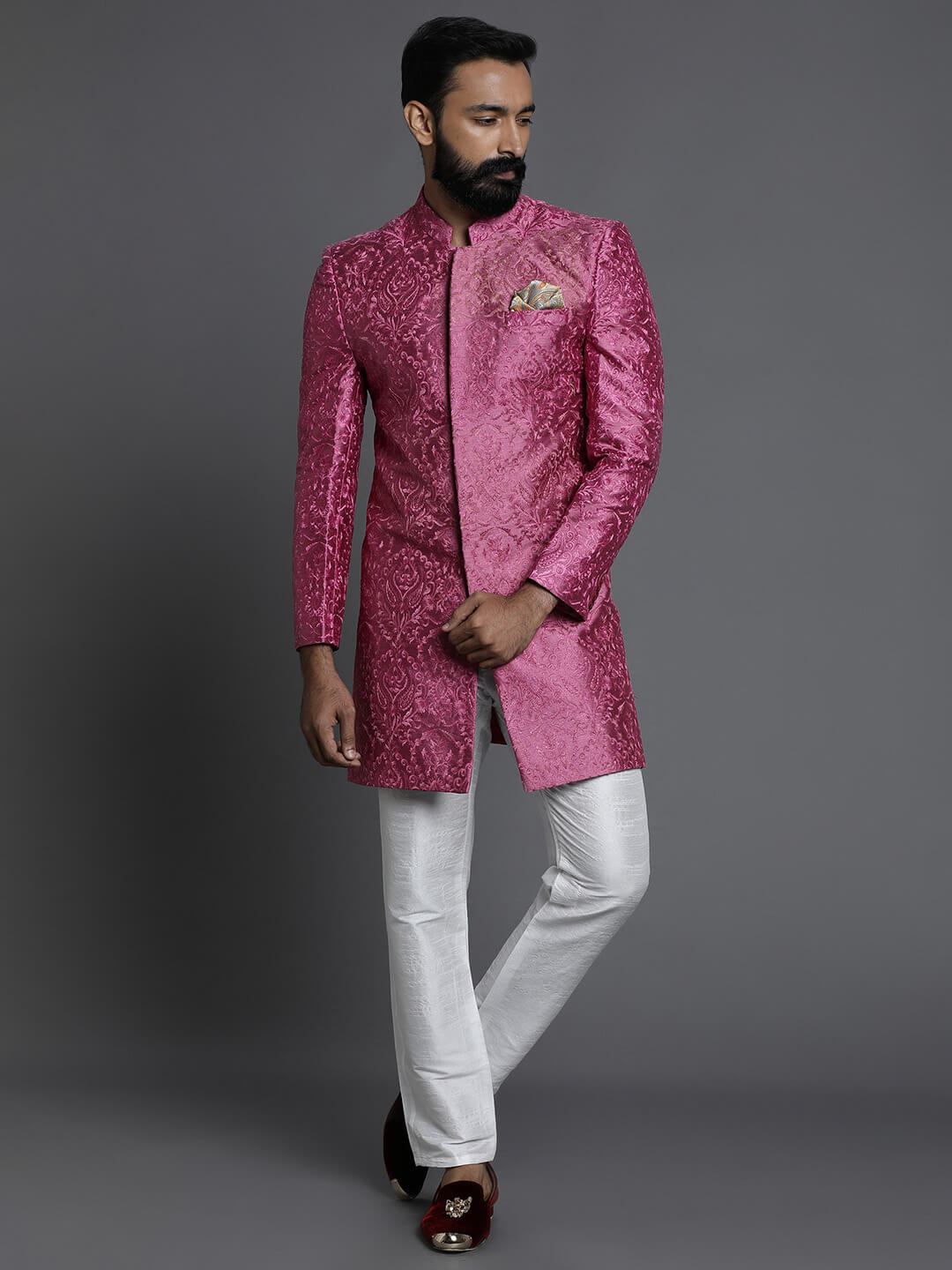 bold-pink-self-embroidered-sherwani