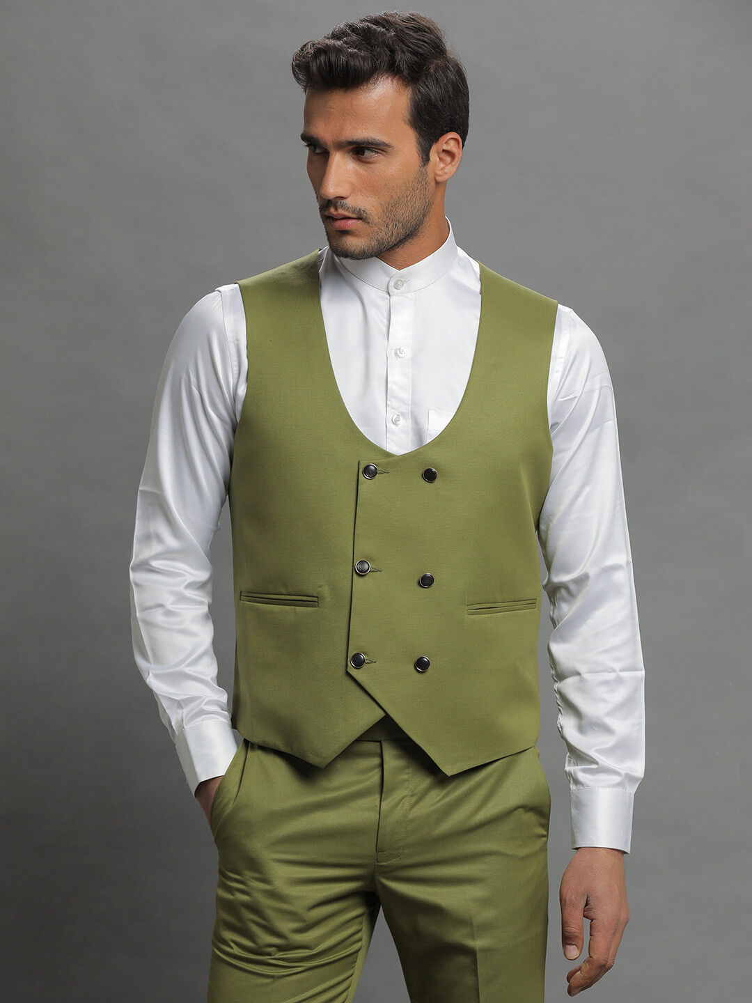 green-waistcoat-pant-set