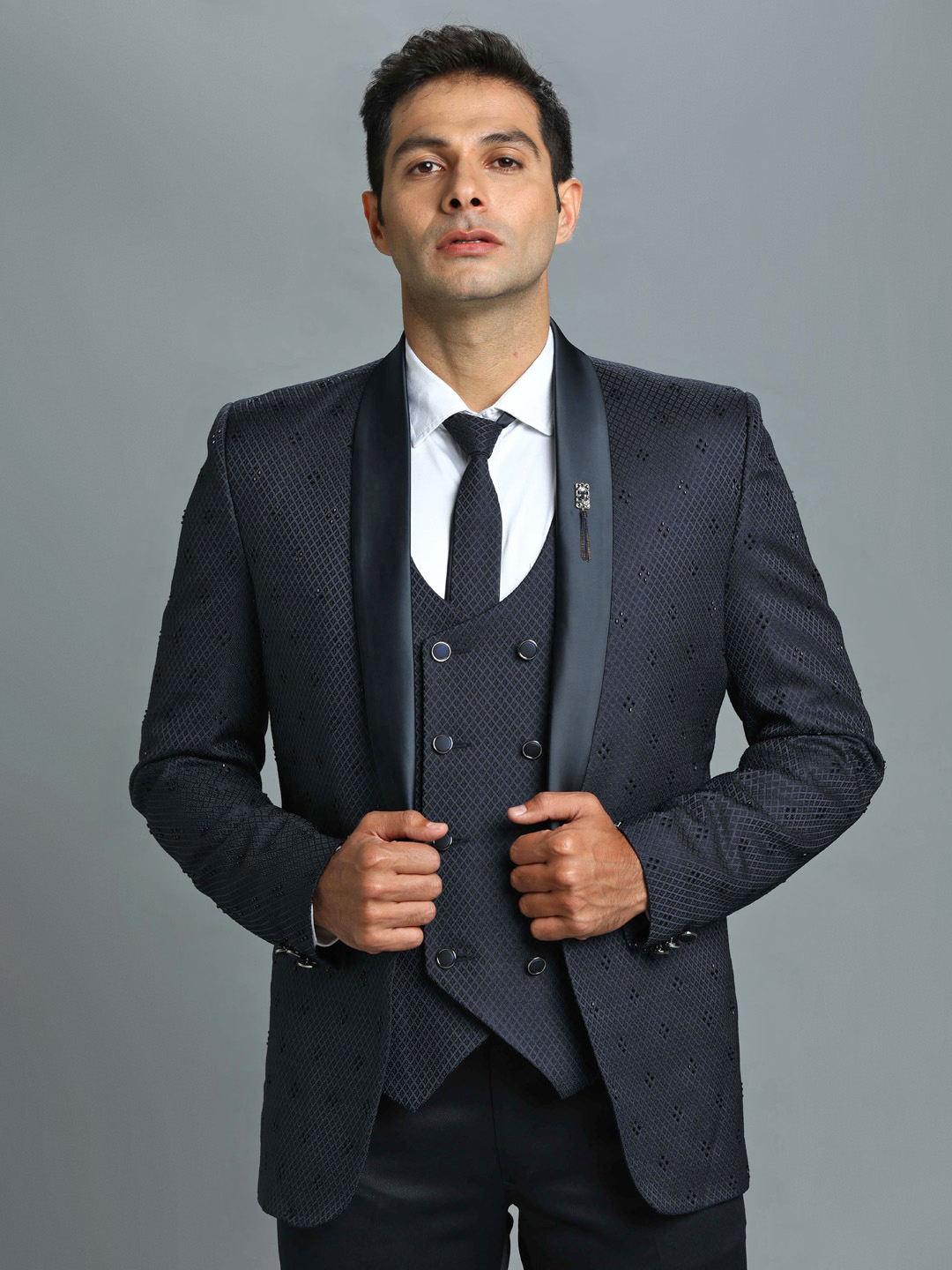 Grey Embroidered All Over Suit