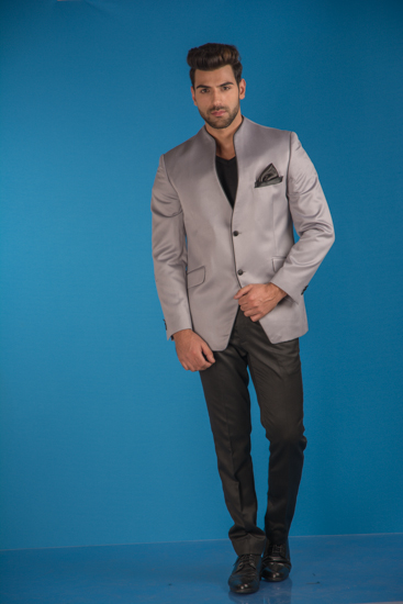 Rent/Buy Grey V-Neck Full Suit | Home Trial | Free Delivery | CandidKnots