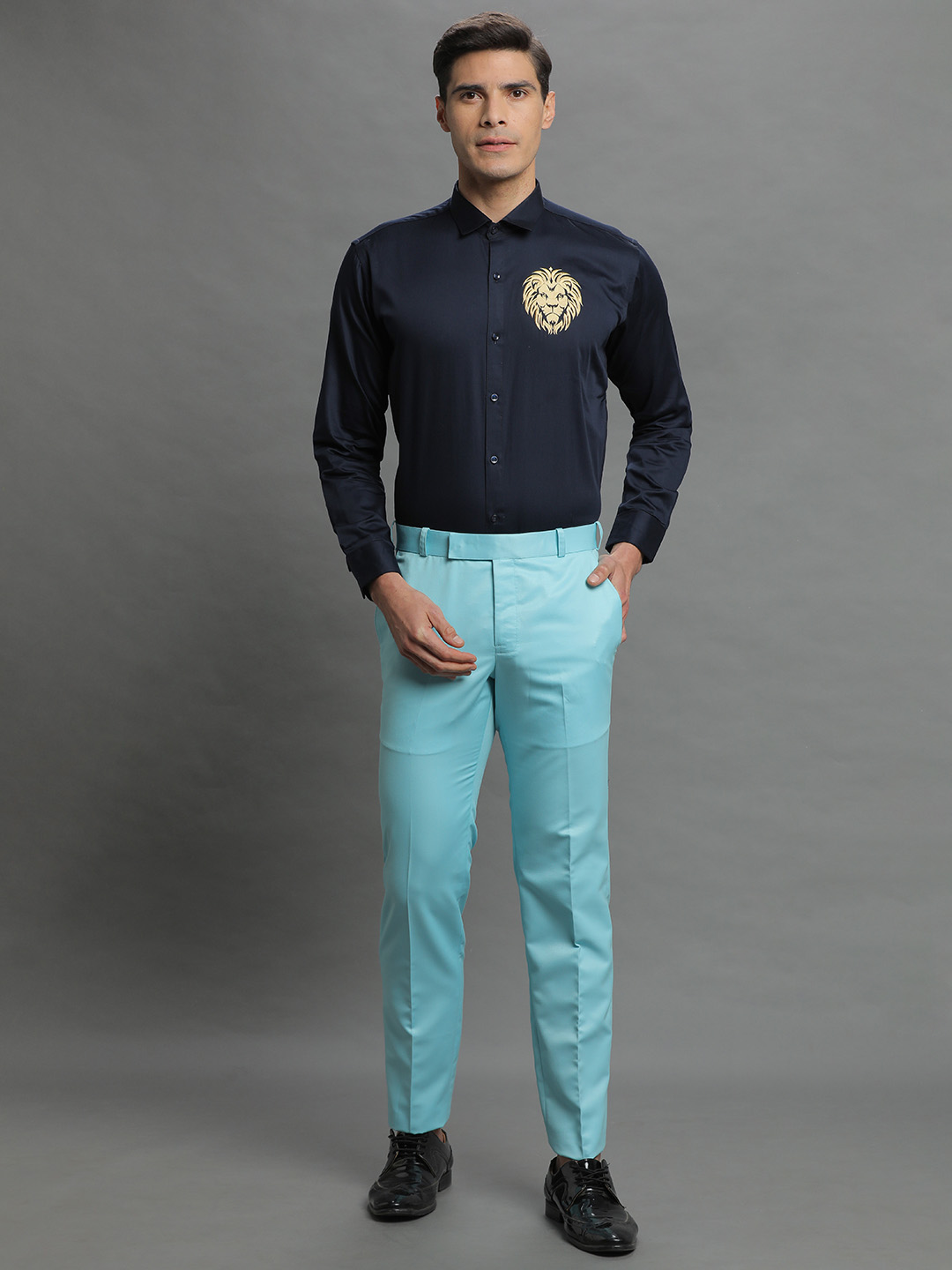Lion Embroidered Blue Shirt