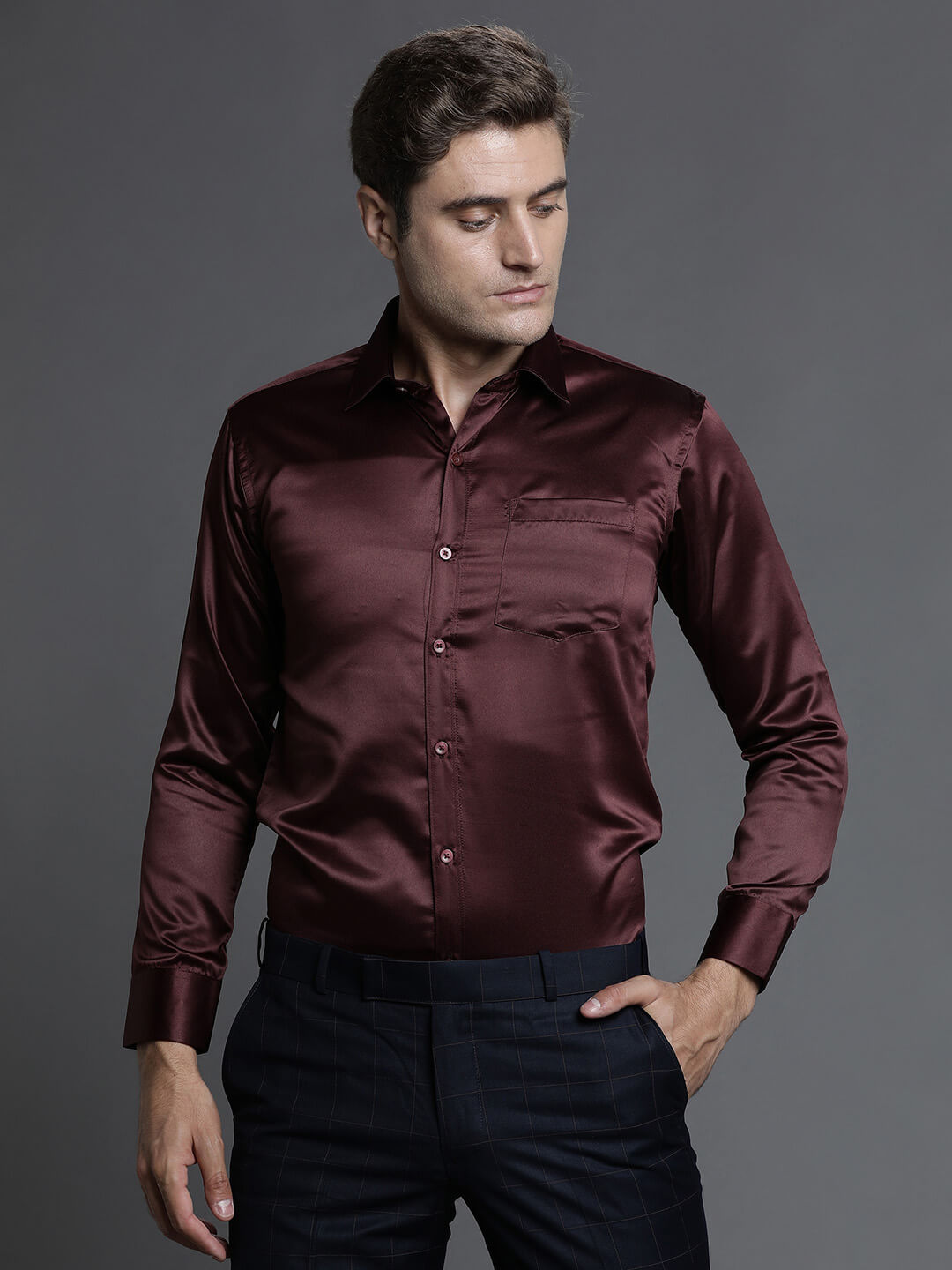 maroon-satin-shirt