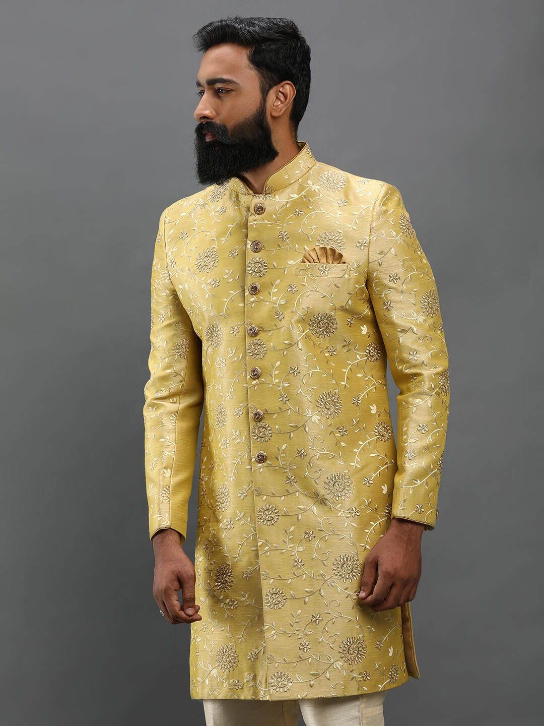 subtle-yellow-floral-embroidered-sherwani