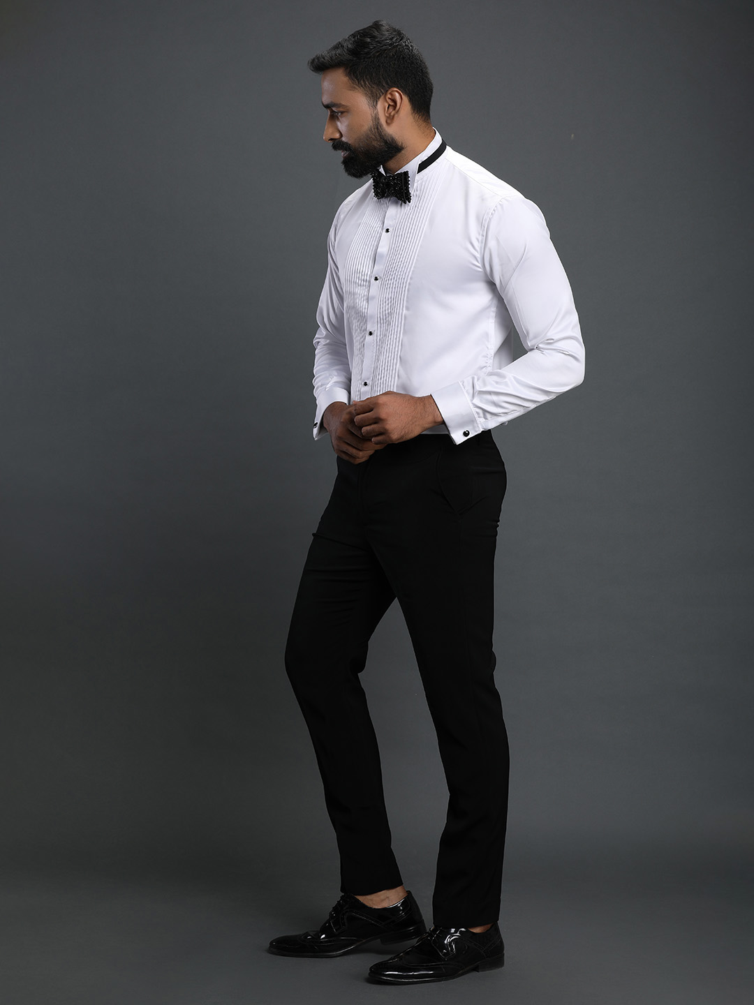 displaying image of White Tuxedo Shirt - premium Satin Material